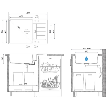 zlew QUARTZ 780 z ociekaczem